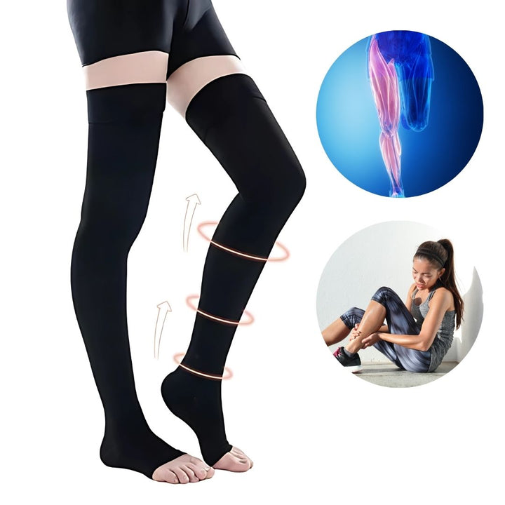 FlexiSupport | Thigh High Open Toe Compression Stockings - Graduated Compression for Improved Circulation and Swelling Relief Stornfield