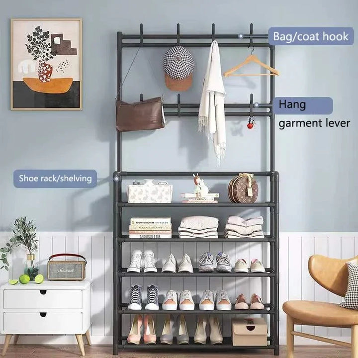 Stornfield 5-Layer Multifunction Shoe Rack with Clothes Rail
