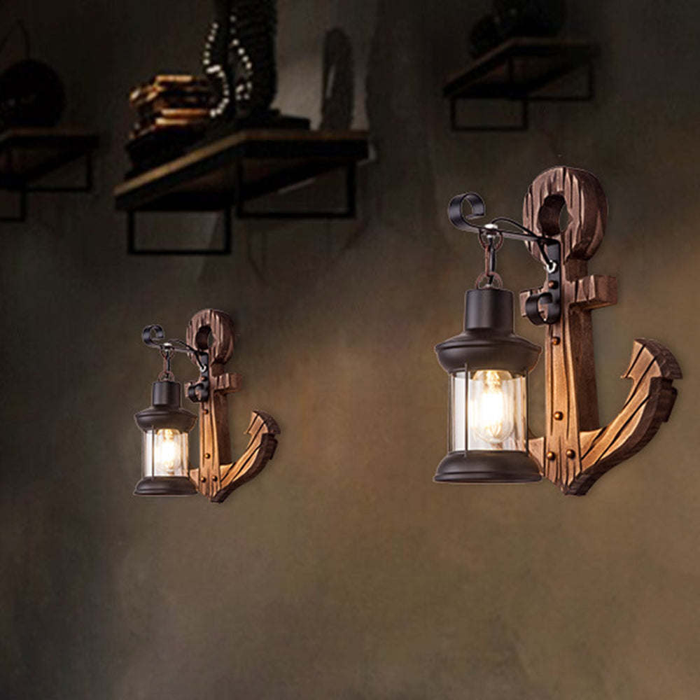 Stornfield | Vintage Anchor LED Wall Light - Industrial Metal and Wood for Dining Room/Living Room
