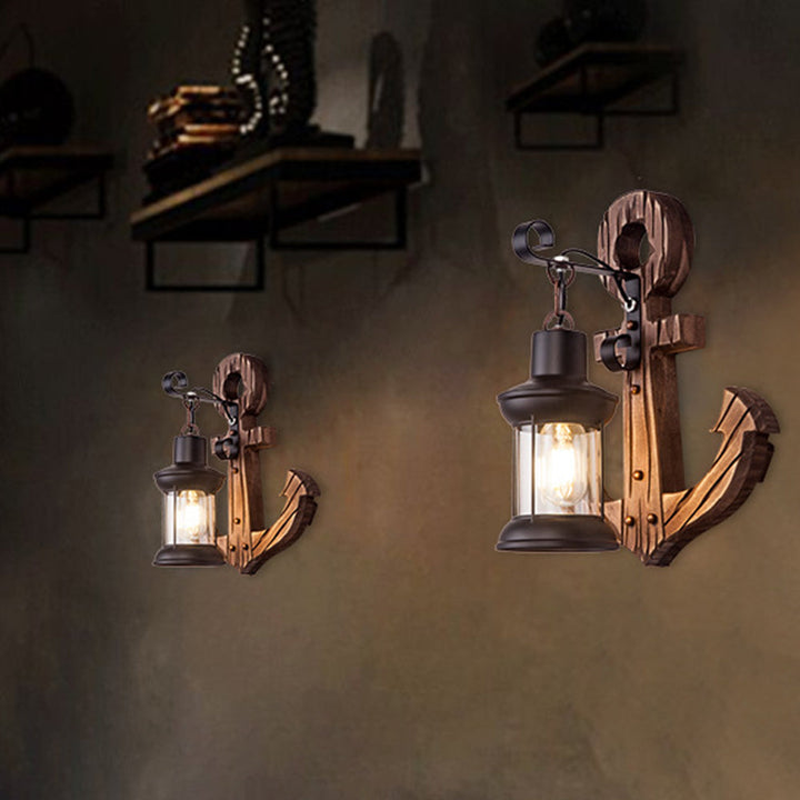 Stornfield | Vintage Anchor LED Wall Light - Industrial Metal and Wood for Dining Room/Living Room