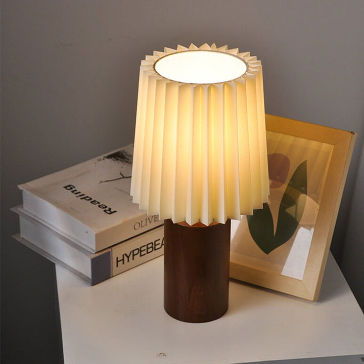 Stornfield | Vintage Korean Solid Wood Pleated Column Table Lamp with 1 Light
