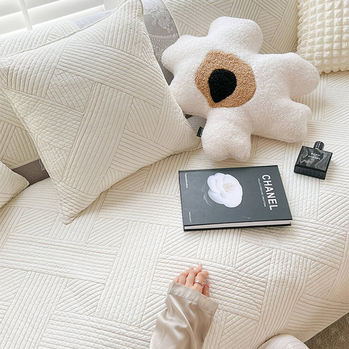 Minimalist All-Season Solid Cotton Geometric Couch Cover | Stornfield