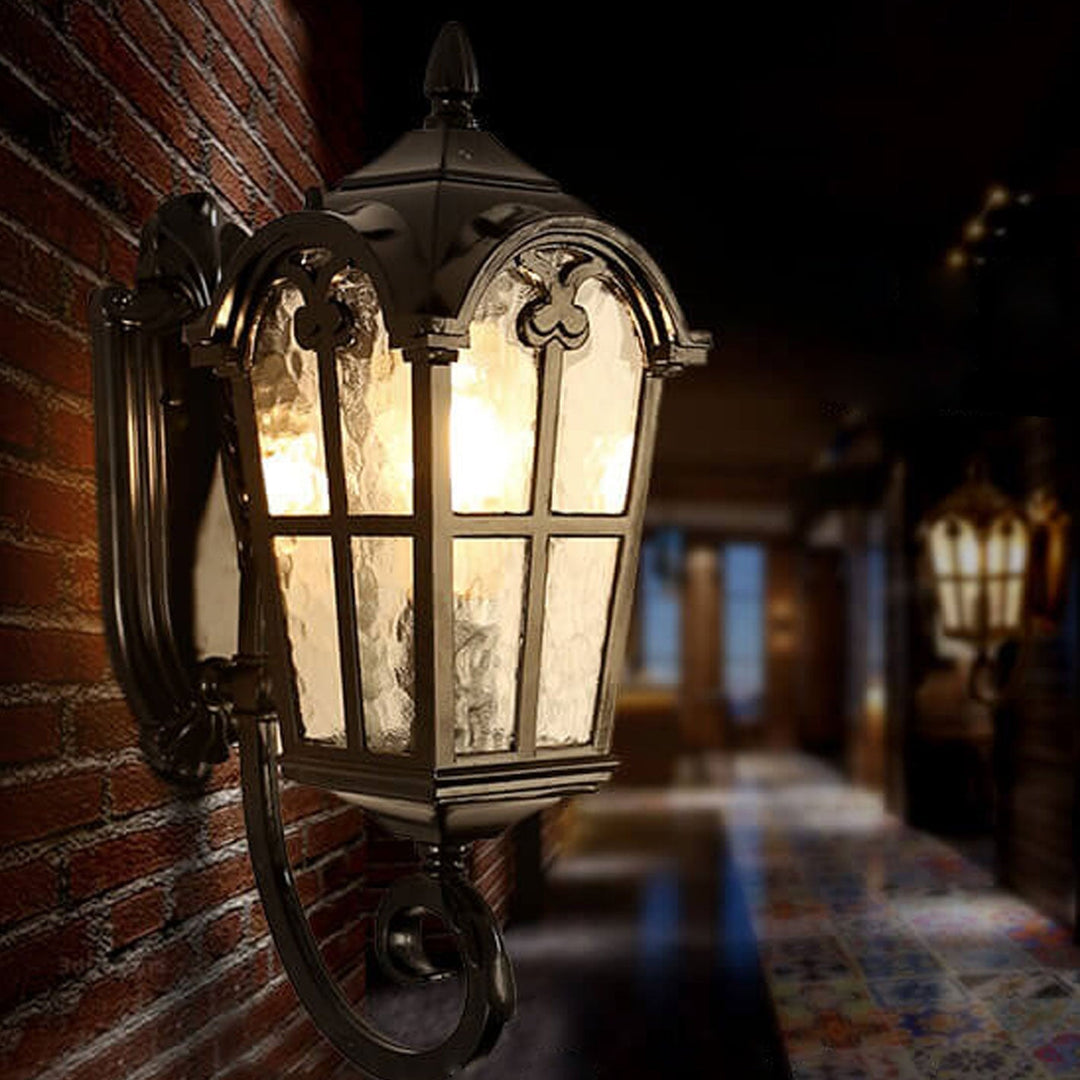 European Retro Glass Aluminum Lantern Outdoor Waterproof 1-Light Wall Sconce Lamp | Stornfield