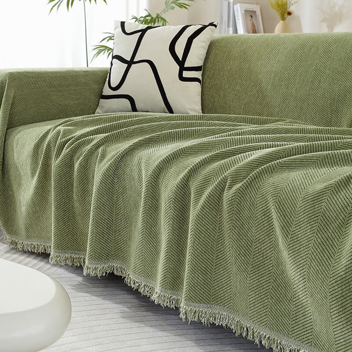 Stornfield | Herringbone Chenille Sofa Throw with Fringes