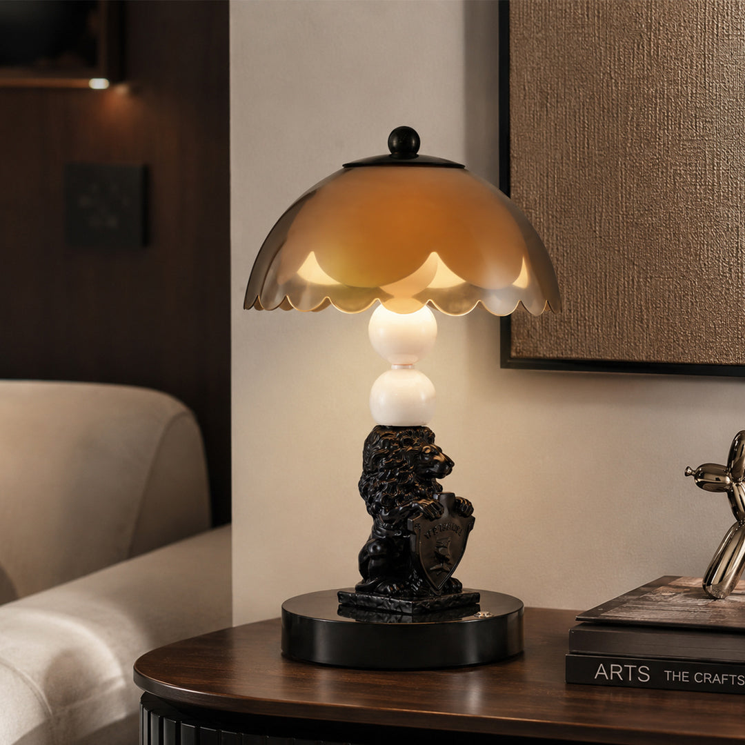 Lion table lamp, ABS, black, touch control