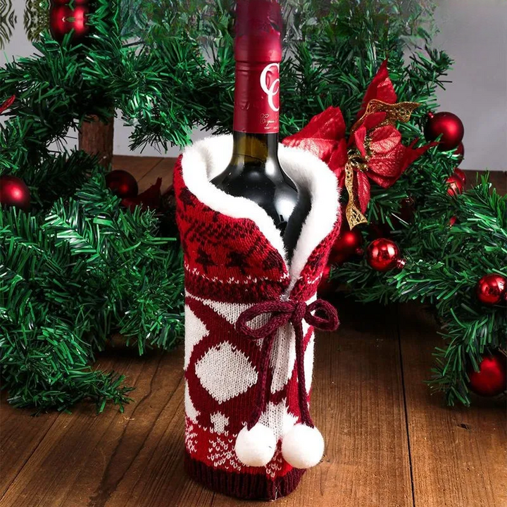 Christmas bottle cover with fur collar – festive cover for wine bottles, gnome decoration for Christmas, perfect as gift wrapping | Stornfield