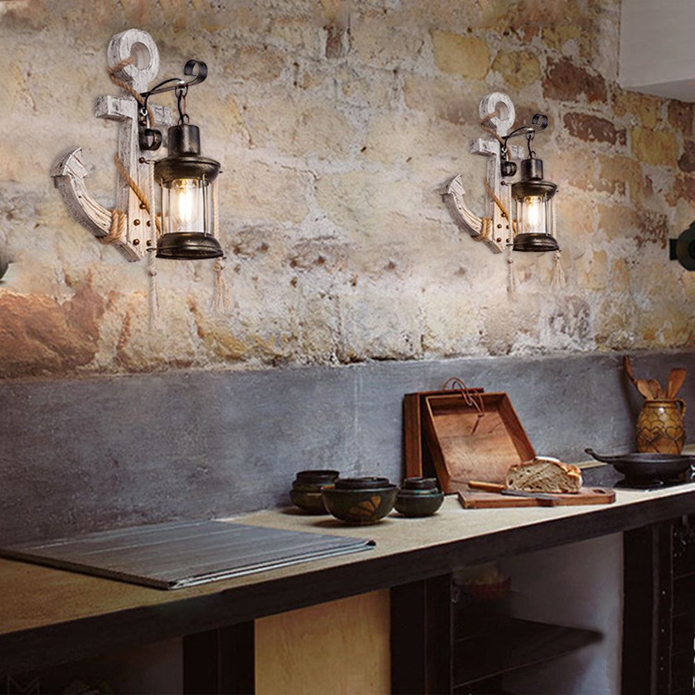 Stornfield | Vintage Anchor LED Wall Light - Industrial Metal and Wood for Dining Room/Living Room