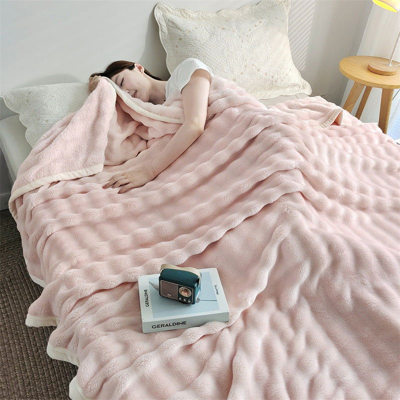Fluffy milk fiber fleece throw blanket, extra thick