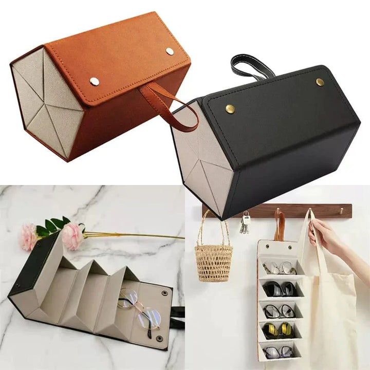 5-Slot Travel Foldable Sunglasses Organizer - Leather Hanging Eyeglasses Case Stornfield
