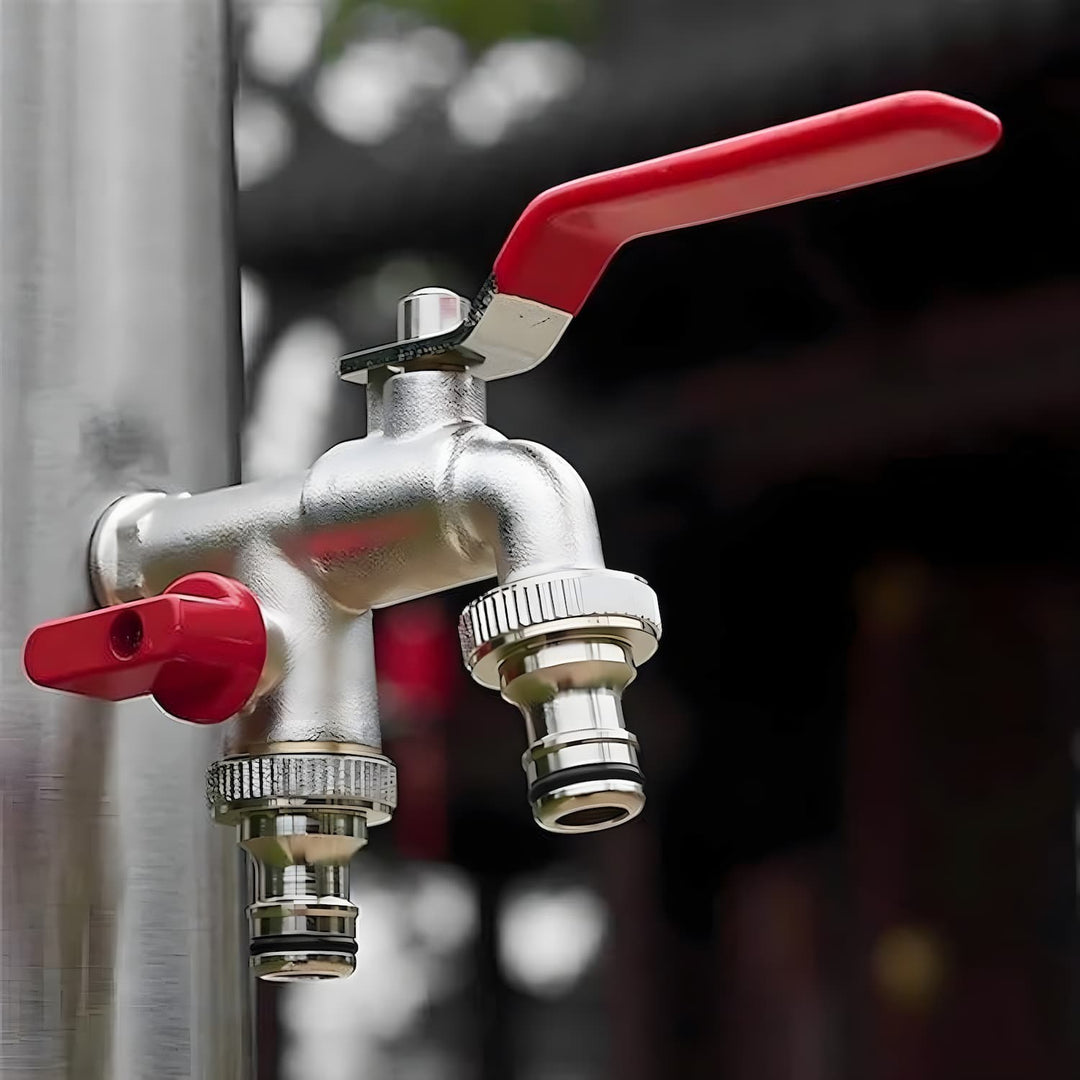 Double water tap stainless steel with 2 outlets | Stornfield