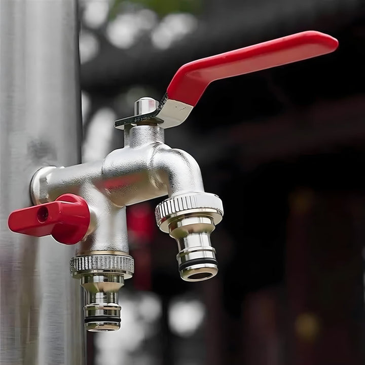 Double water tap stainless steel with 2 outlets | Stornfield