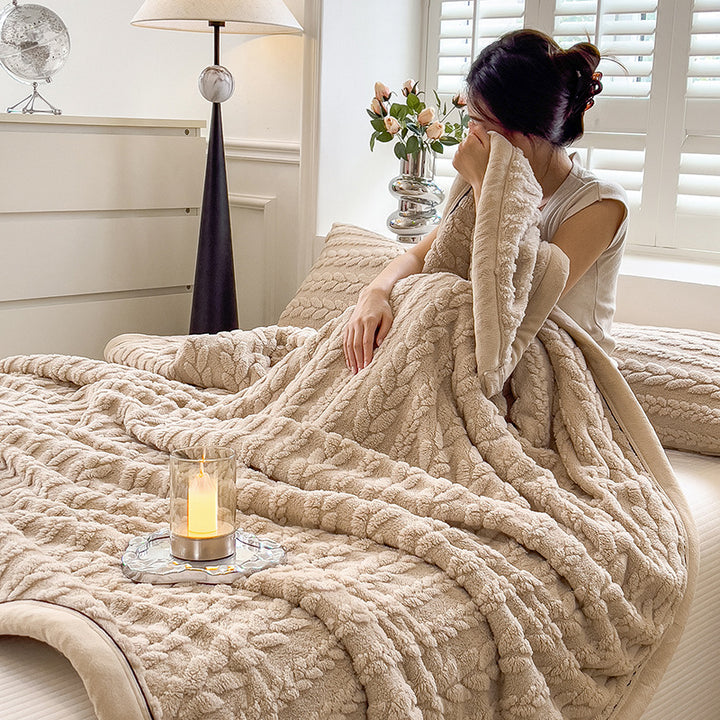 Milk fiber fleece throw blanket with ear pattern, various sizes