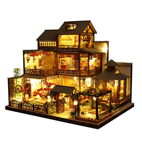 Stornfield | Large Realistic Wooden Dollhouse with LED Lights | DIY Miniature Playhouse