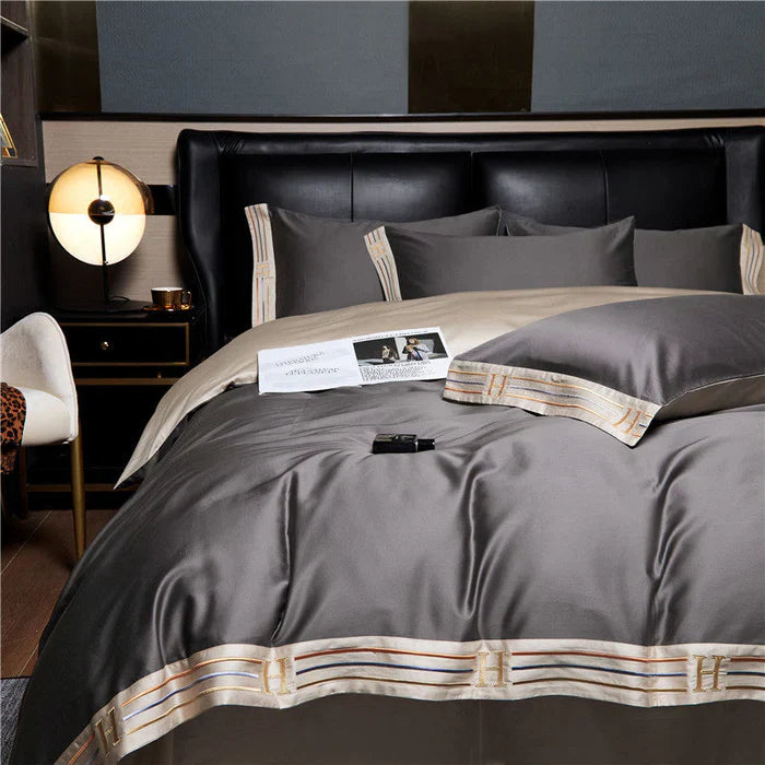 Satin Cotton Embroidered Bedding Set - Luxora | Stornfield