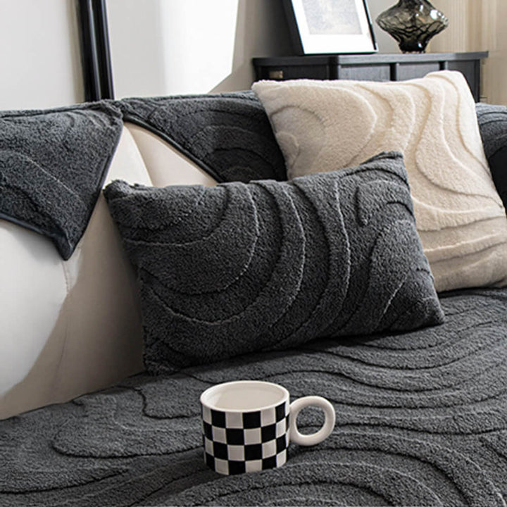 Warm Plush Curved Jacquard Non-Slip Sofa Protector Cover | Stornfield
