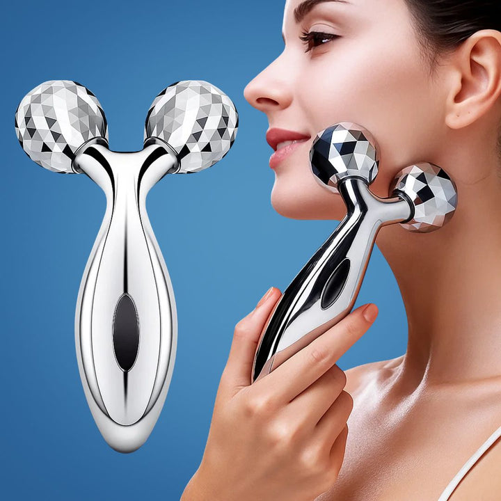 GlowRoller | Massaging Facial Roller – Decongesting & Lifting – Metal Roller Heads – Daily Facial Spa Stornfield