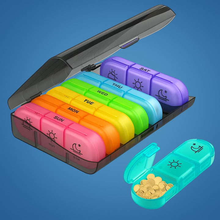 MediTrack | Weekly Pill Organizer – Improves Medication Adherence - Large and Easy-Open Compartments – Durable and BPA-Free – Travel & Seniors Stornfield