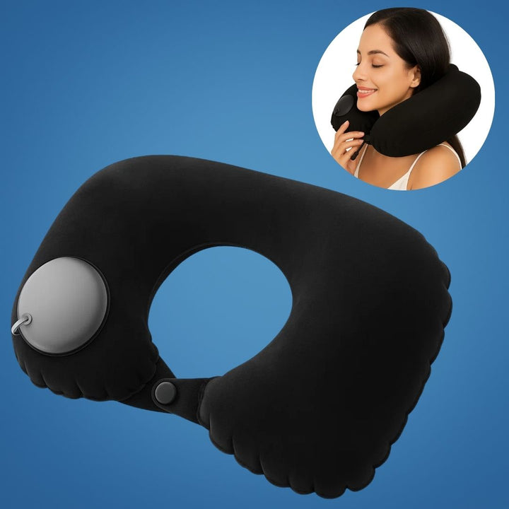 TravelThrive | Inflatable Travel Pillow – Adjustable Firmness – Soft Velvet Cover – Neck Pain Relief – Compact for All Travel Stornfield