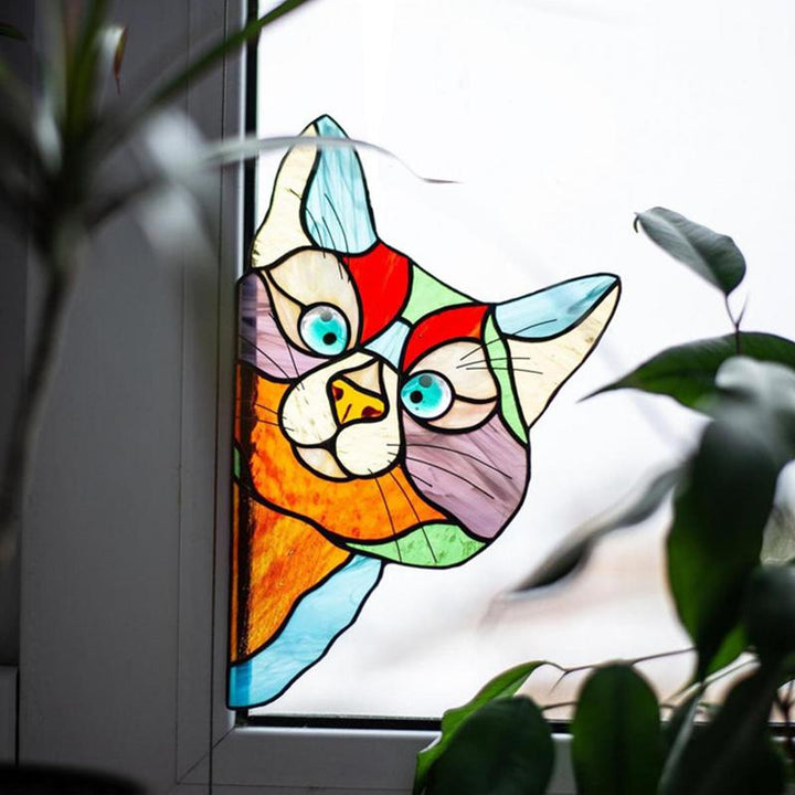 Handmade Stained Glass Cat Suncatcher for Window | Stornfield