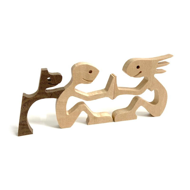 Pet Lover Gifts Wood Sculpture Family & Puppy Wooden Crafts Table Ornaments | Stornfield