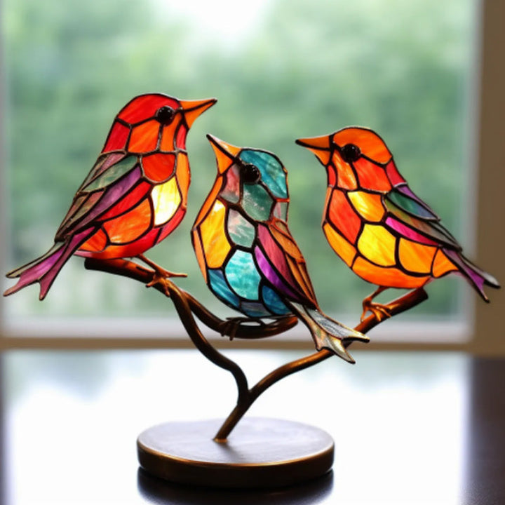 Stornfield | Stained Glass Birds on Branch Desktop Ornaments