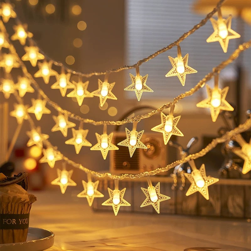 LED string lights with stars for indoor and outdoor use