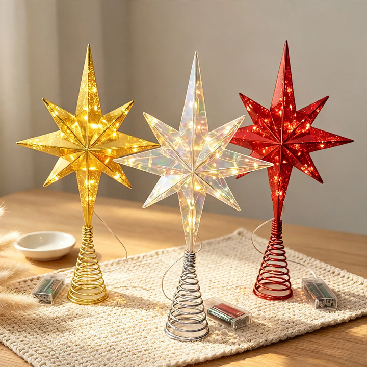 Shining Christmas tree star, eight-pointed