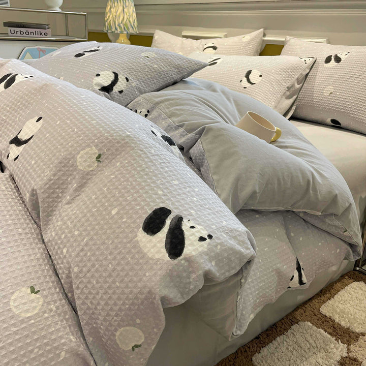 Cotton bedding set, waffle pique look, printed