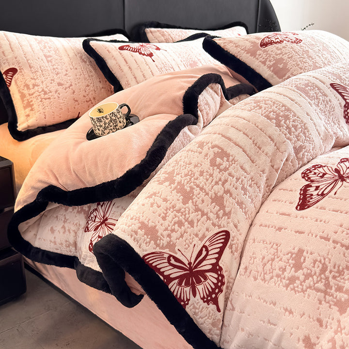 Luxurious milk fiber fleece bedding set, geometric/floral
