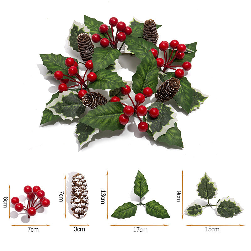 Christmas candle wreath with holly and pine cones
