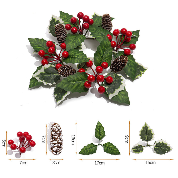 Christmas candle wreath with holly and pine cones