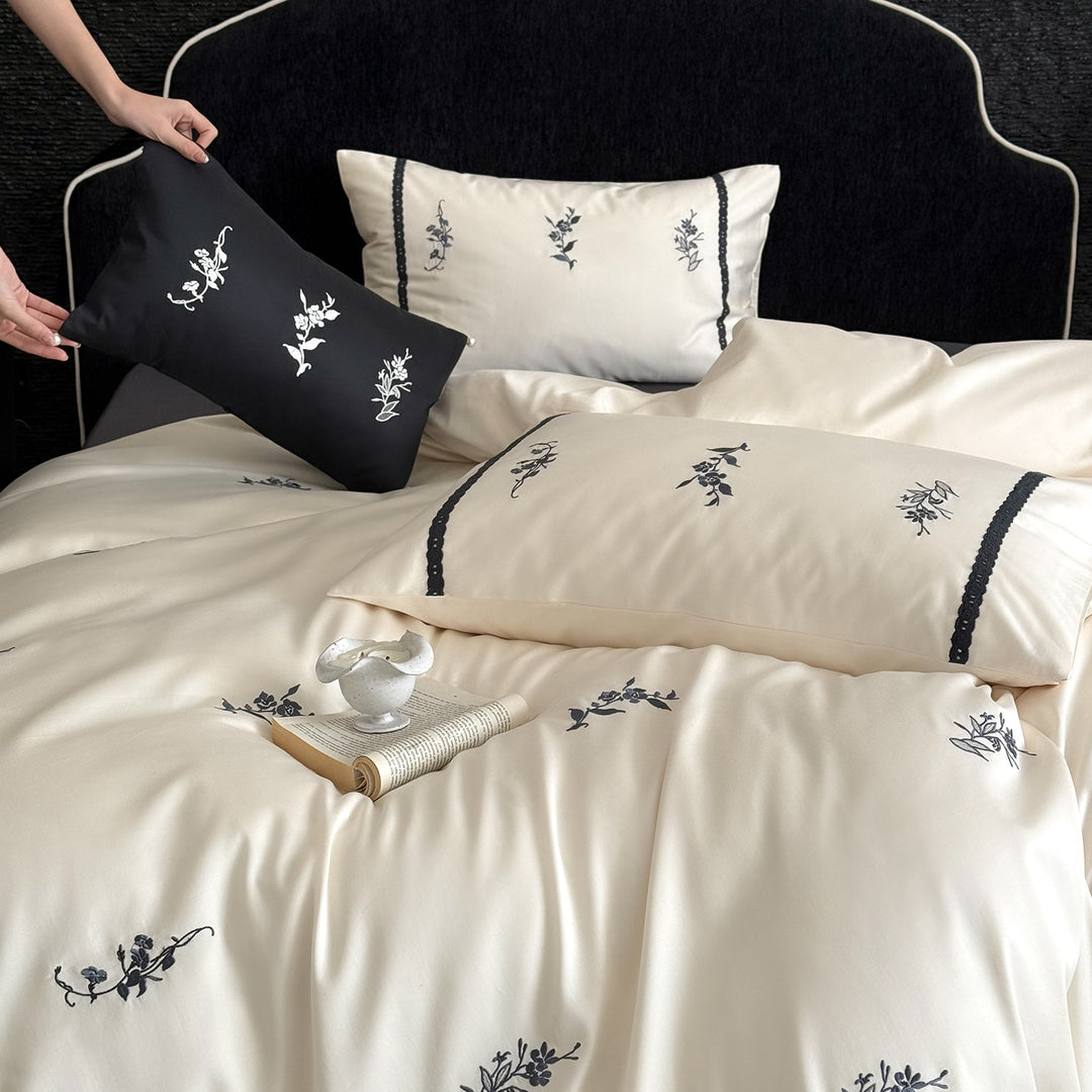 Bedding set, cotton, embroidery, floral pattern