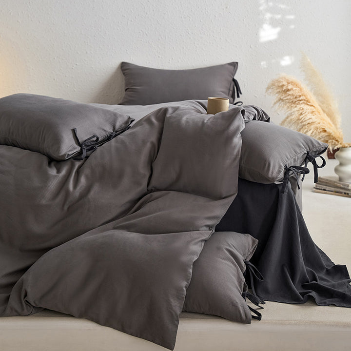 Cotton bedding set, 4-piece, with ties
