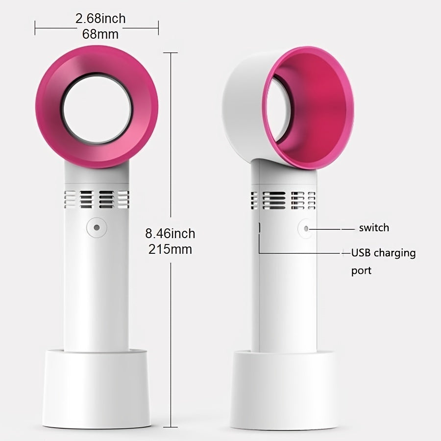 1pc USB Rechargeable Bladeless Handheld Fan - Portable Mini Desk Fan with 3 Speeds for Travel, Camping, Office, and Room Use | Stornfield