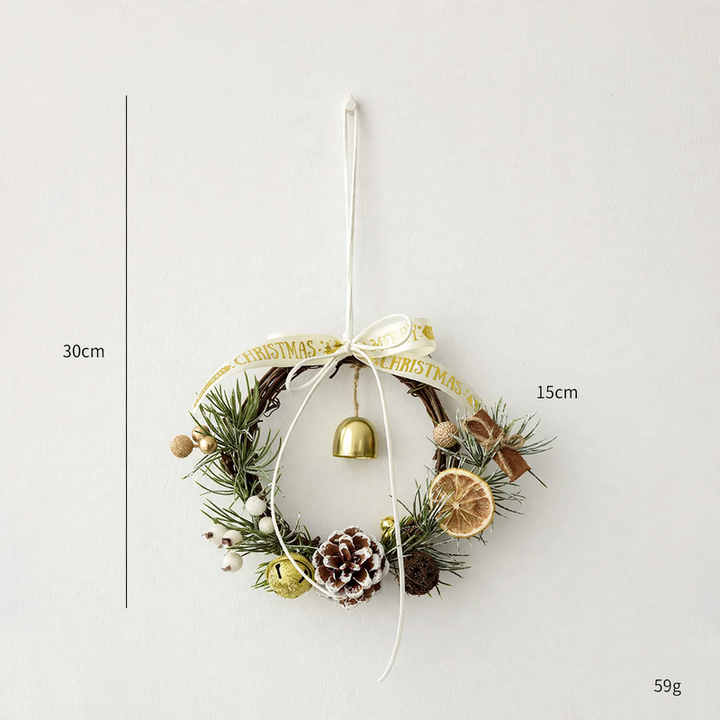 Mini Christmas wreath with pine cones and bells