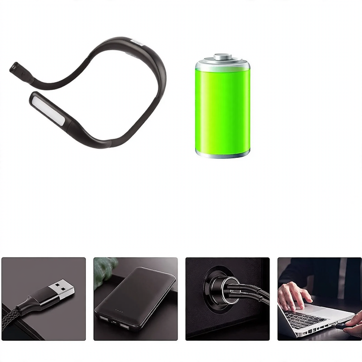 LED neck reading lamp, flexible and USB rechargeable