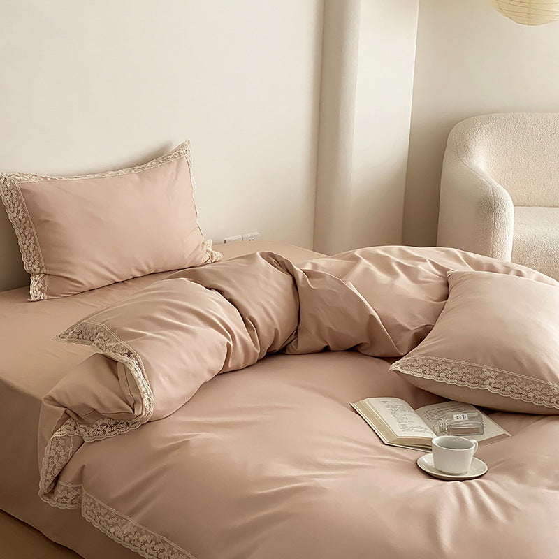 Cotton bedding set, solid color, brushed, for autumn and winter