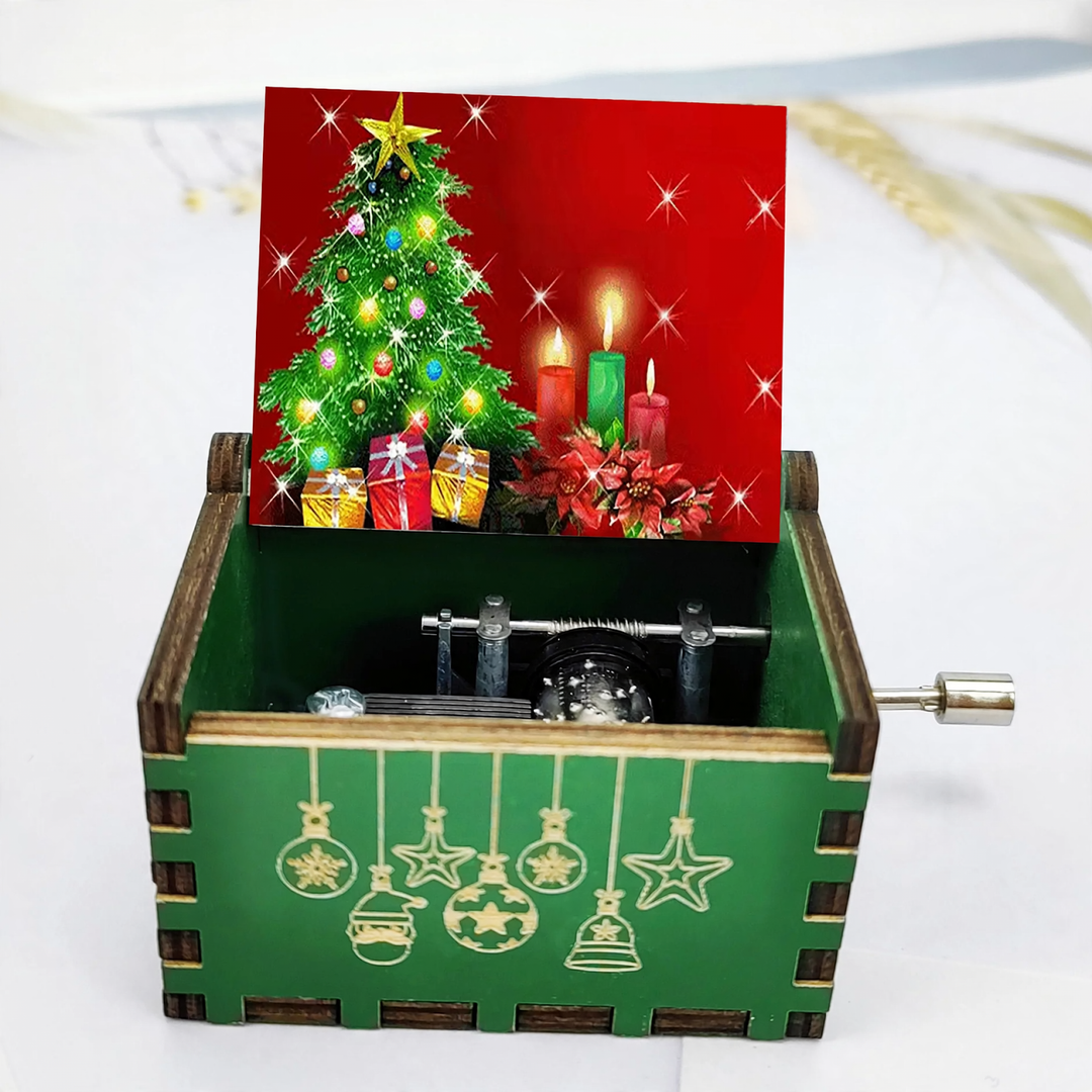 Decorative wooden music box with Christmas motifs