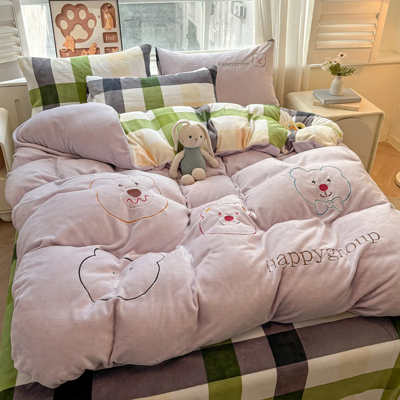 Winter bed linen set made of milk fiber fleece, double-sided