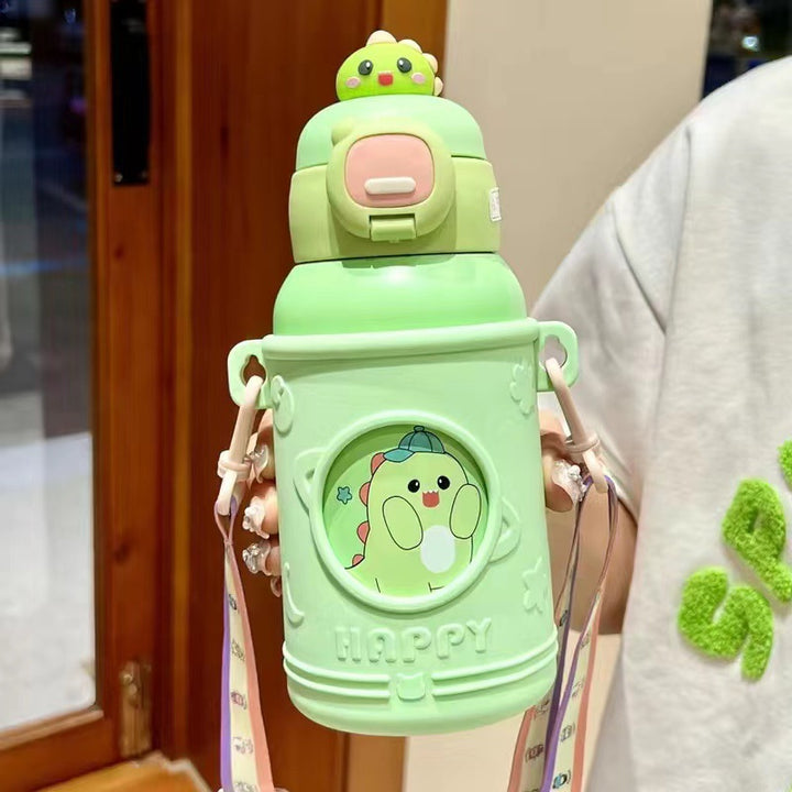 Children's thermos bottle with suction cup and straw