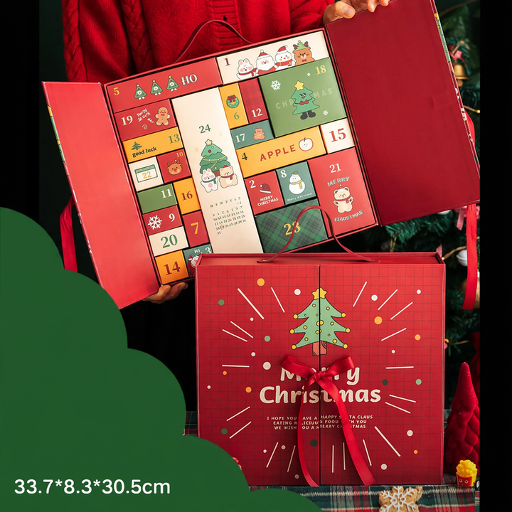 Christmas Advent Calendar Gift Box, 24 Compartments, Fabric