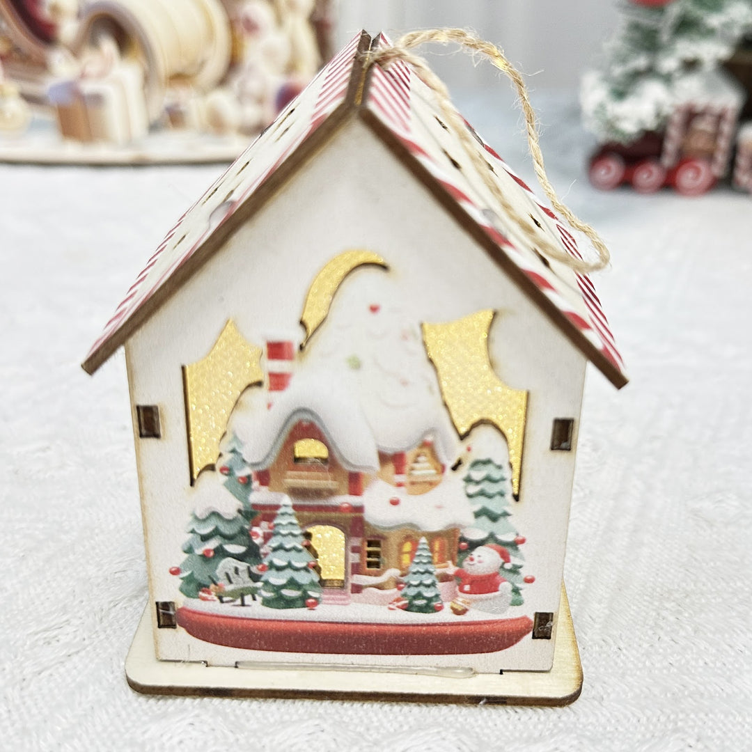 Illuminated Christmas wooden house in Scandinavian style