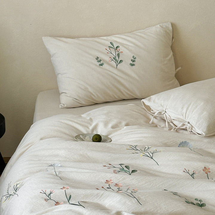 Linen-Cotton-Bedding-Set, embroidered, 4-piece