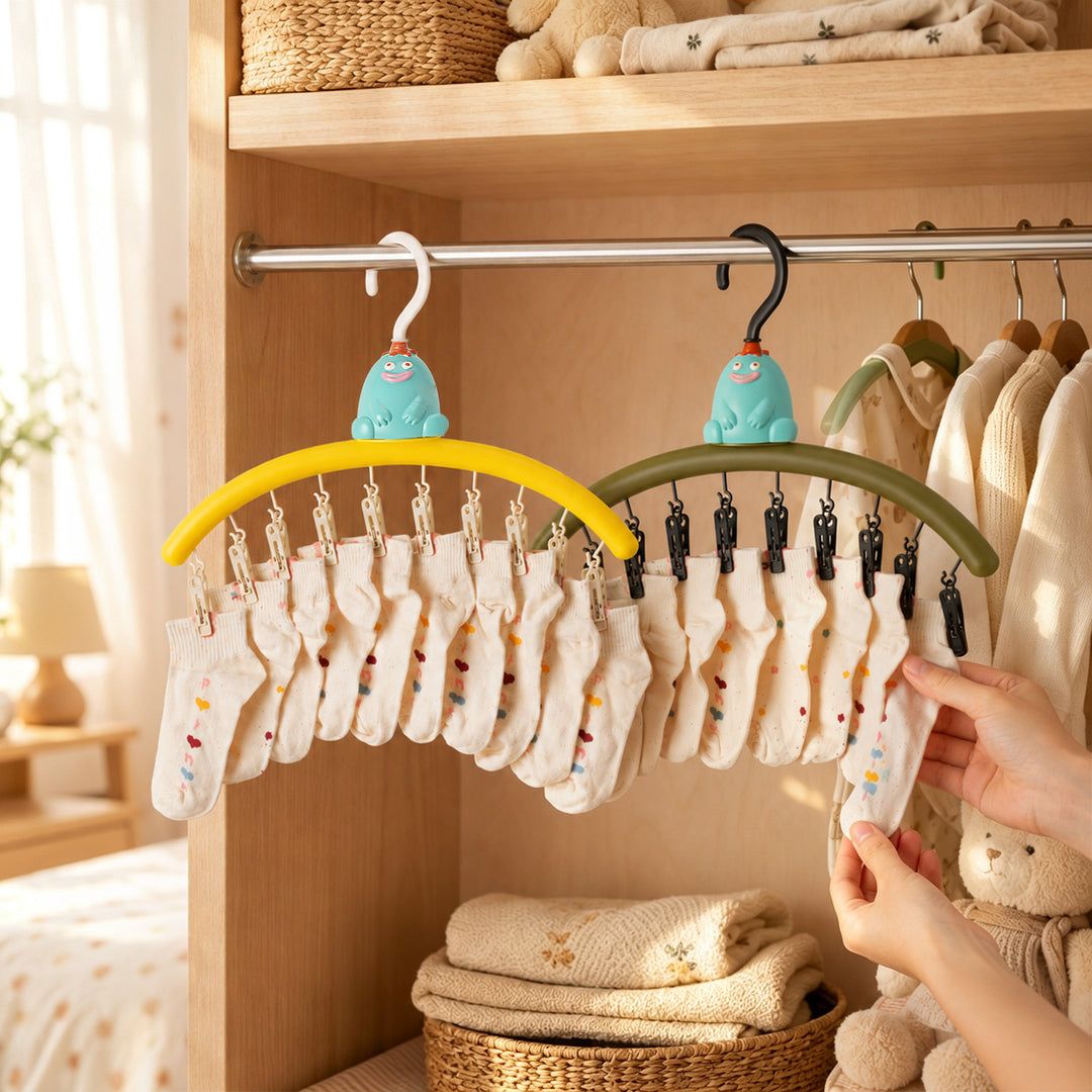 Cartoon clothes drying rack blue monster with clips