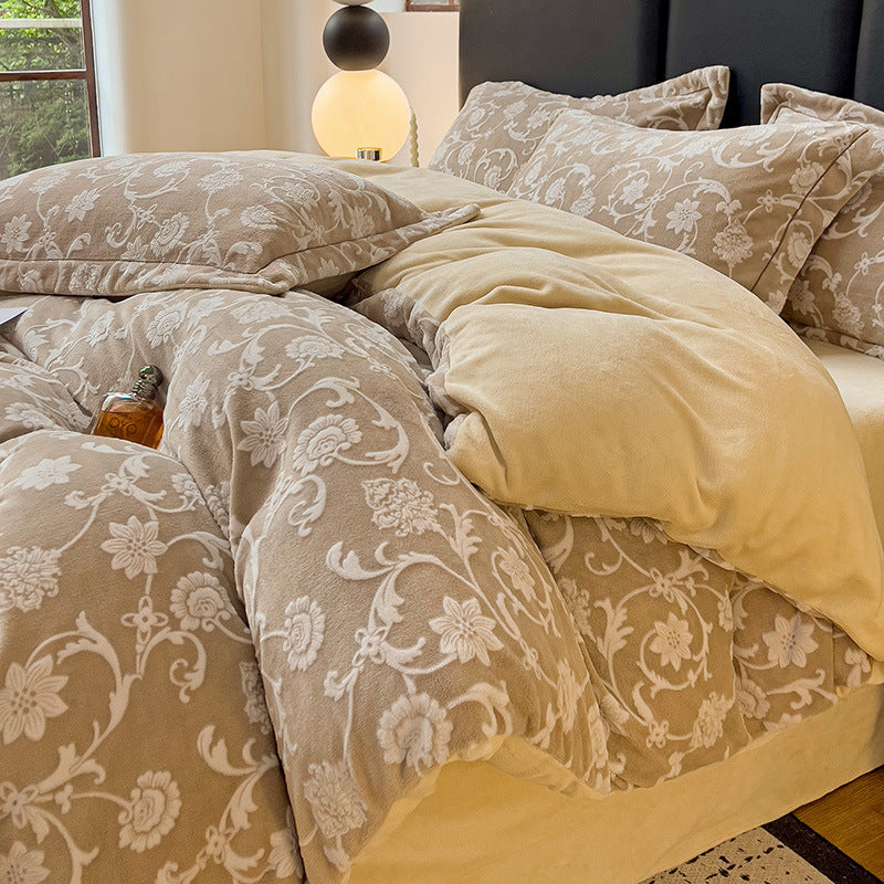 Milk fiber fleece bedding set with 6D embossing