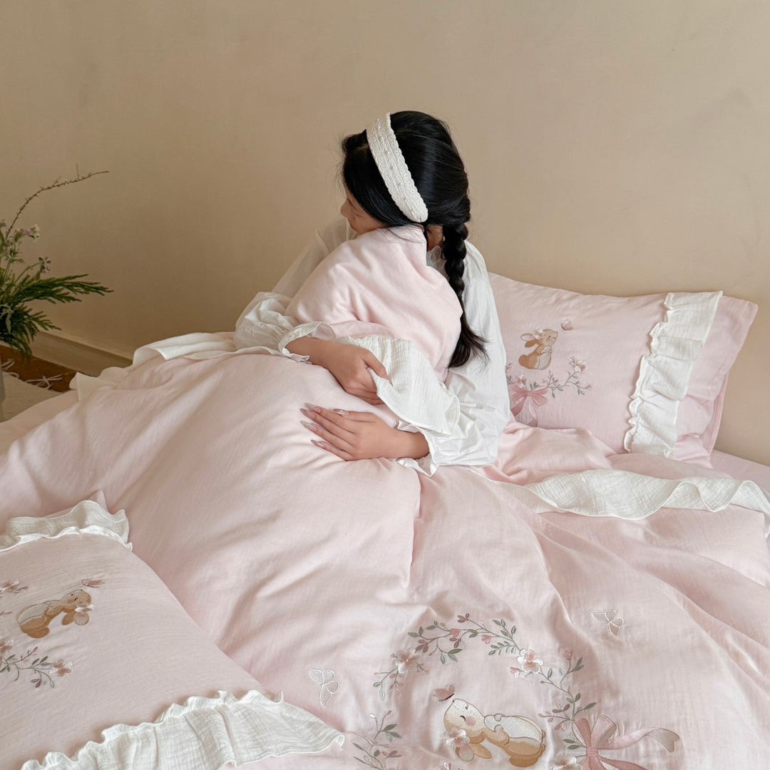 Cotton bedding set, double gauze with embroidery