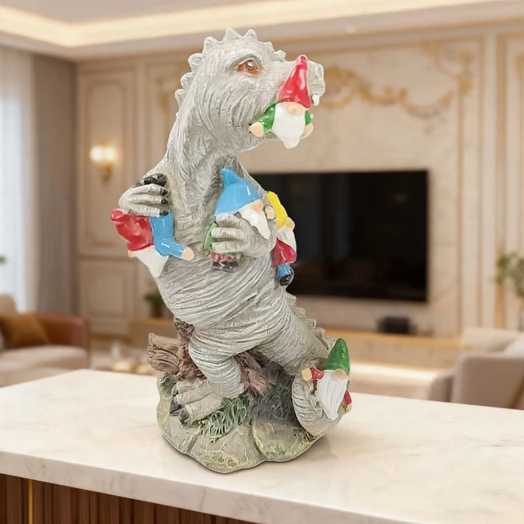 Decorative gnome figures with animals made of resin