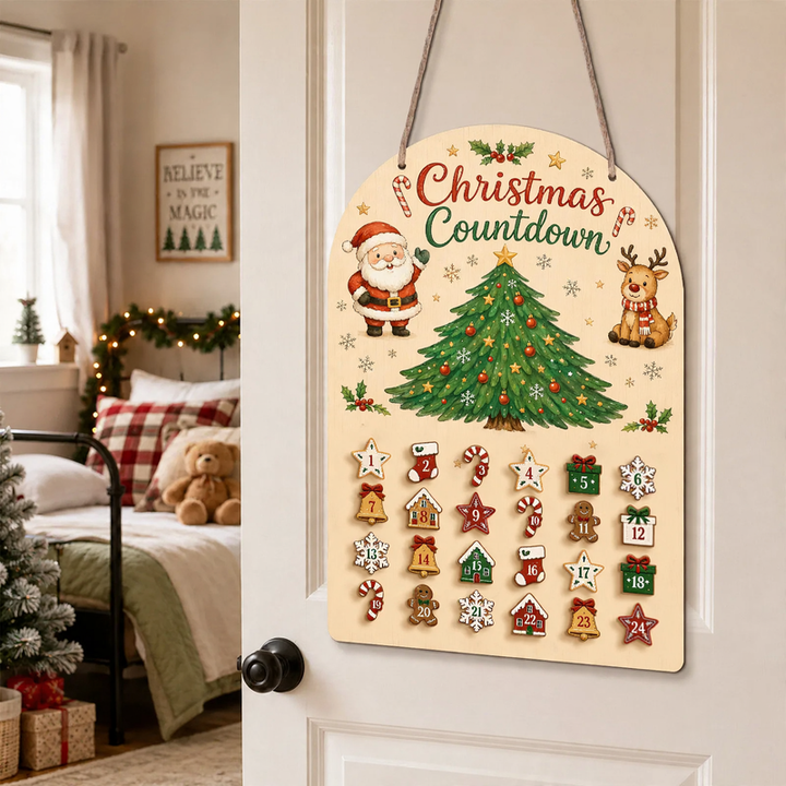 Wooden Advent calendar to hang with 24 elements