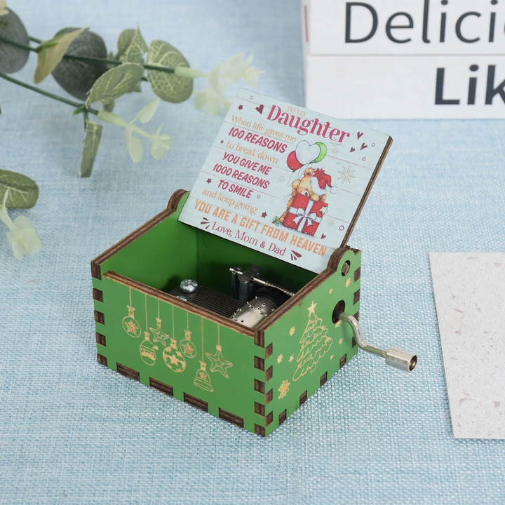 Compact wooden music box with laser engraving