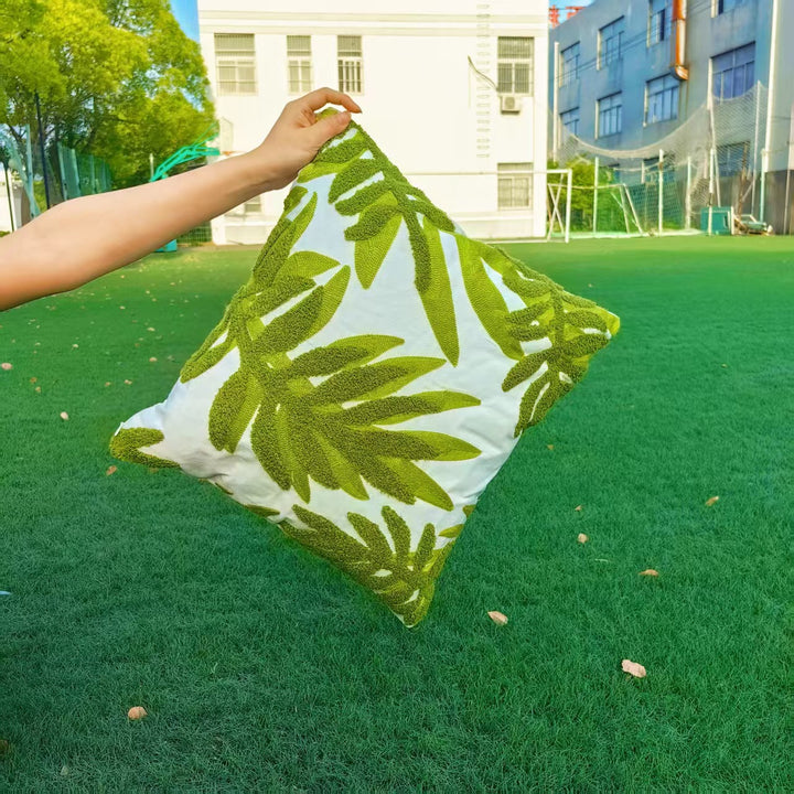 Nordic cushion cover with plant motif, 45×45 cm
